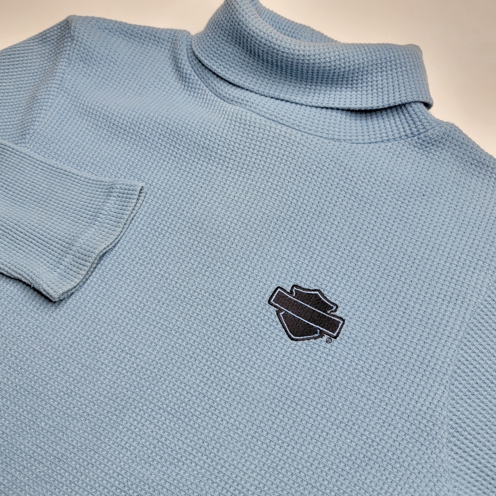 Harley-Davidson Light Blue Turtleneck Waffle-Knit Sweater